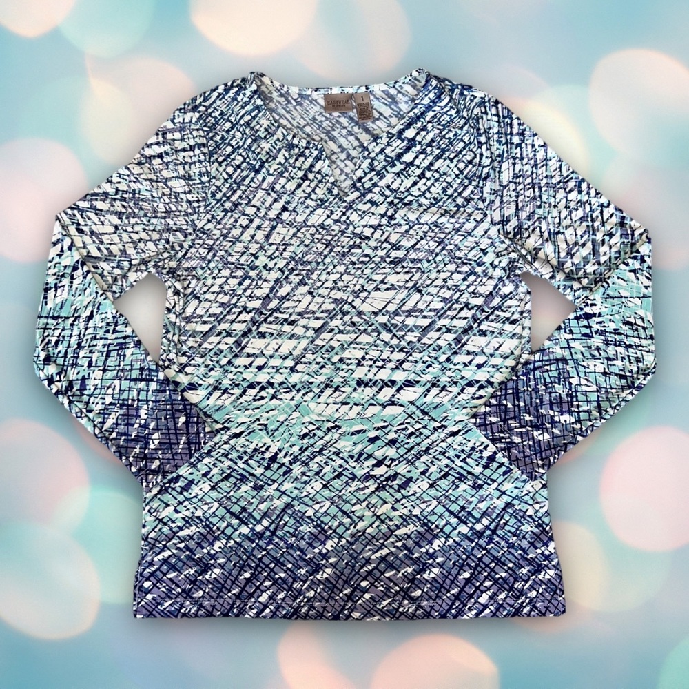 Chico’s Women’s Stretchy Abstract Patterned Long Sleeve Blouse Size 1 (M 8) - Picture 3 of 6